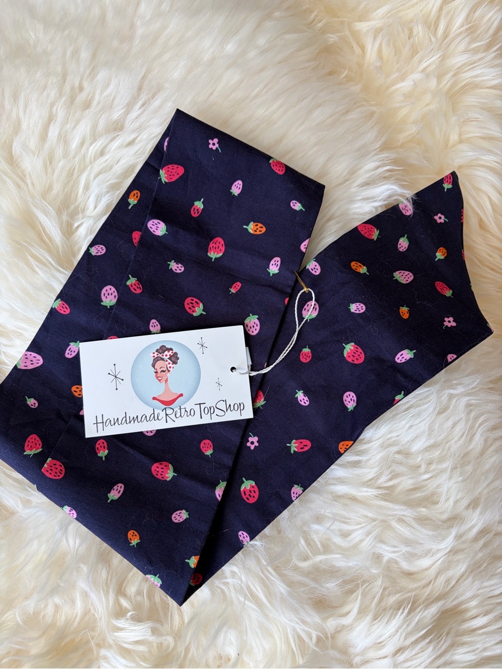 NWT Handmade Retro Shop Strawberry Fabric Sash